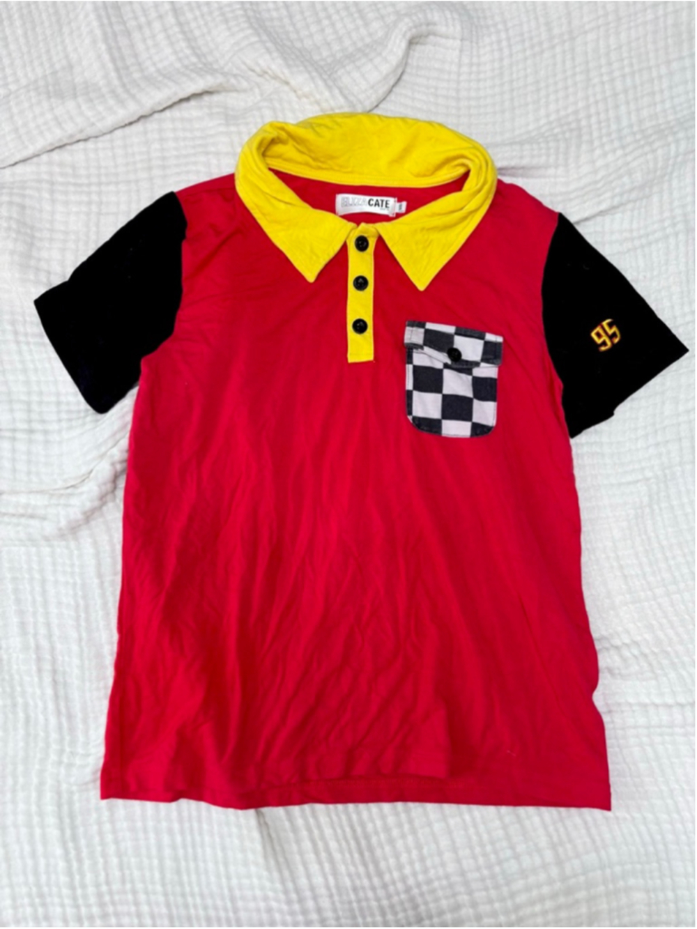 Boys Eliza Cate and co Red Yellow Racer Polo Shirt Size 10